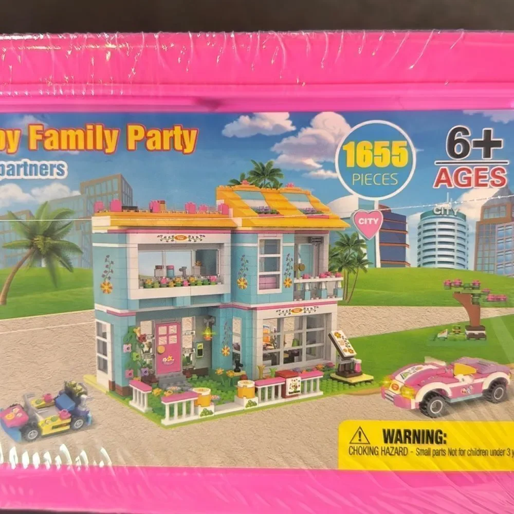 Exercise N Play Hair Salon & Happy Family Party Building Blocks Storage Box NEW